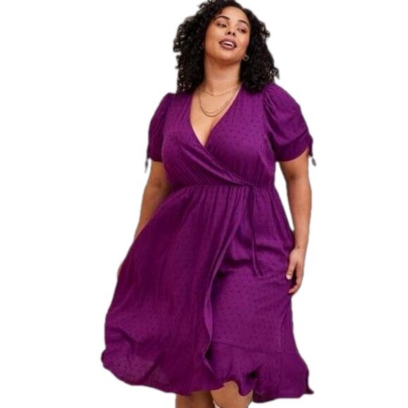 Torrid Swiss Dot Midi Surplice Dress - Picture 1 of 11